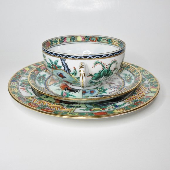 Antique Porcelain Tea Trio Rooster Pattern - Picture 2 of 9